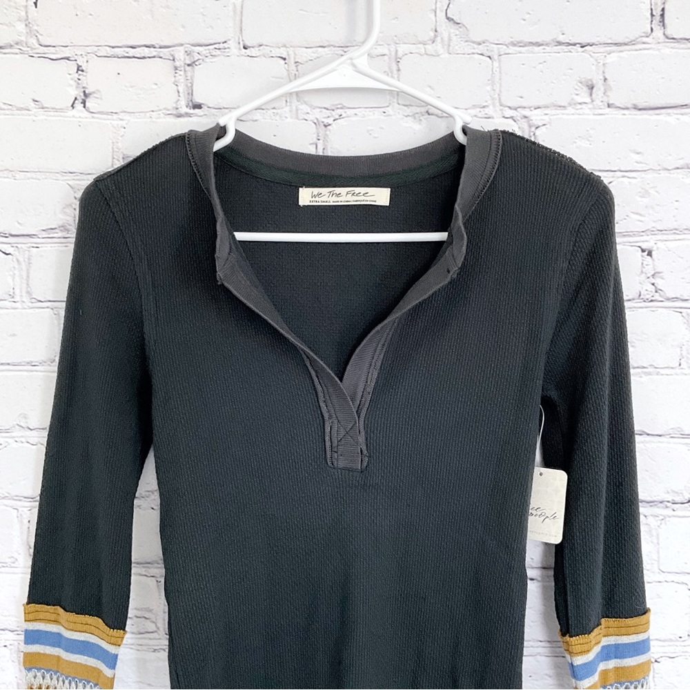 New Free People Mikah Layering Cuff Thermal Top Black Size XS - Picture 7 of 8